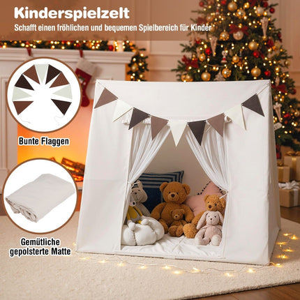 Kinder-Spielzelt für drinnen mit waschbarer Matte & Wimpeln