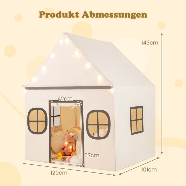 Kinder Indoor Spielzelt mit Sternlichtern, Beige & Schwarz