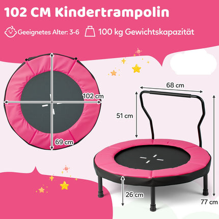 Kids Indoor Trampoline with Removable Handle, 102 cm, Pink