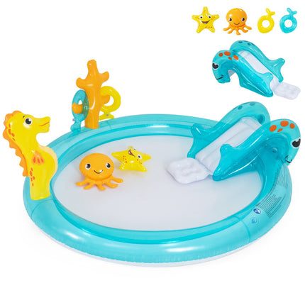 Aufblasbarer Wasserspielplatz für Kinder mit Rutsche und Sprinkler