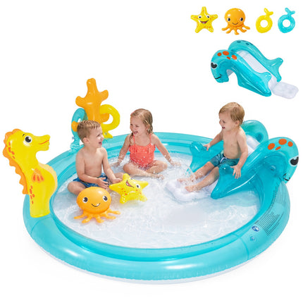 Aufblasbarer Wasserspielplatz für Kinder mit Rutsche und Sprinkler