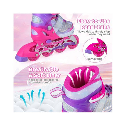 Kids Inline Skates Adjustable 4 Sizes with Light-Up Wheels, Pink, Size M 34-37