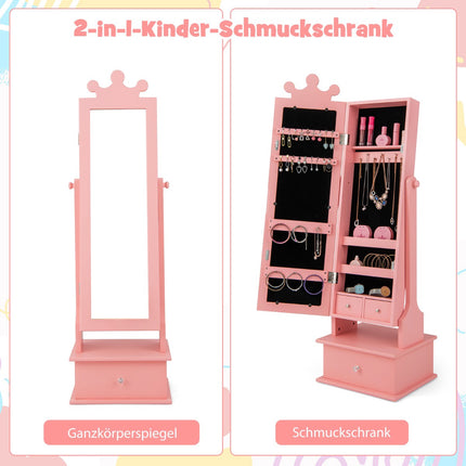Kids Jewelry Armoire With Full-Length Mirror, Drawers, Pink