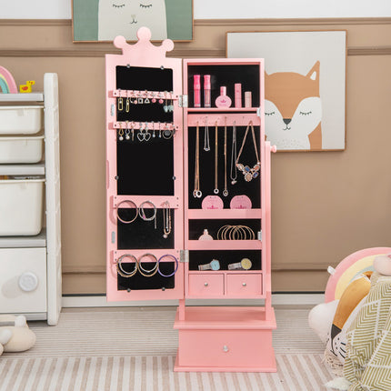 Kids Jewelry Armoire With Full-Length Mirror, Drawers, Pink