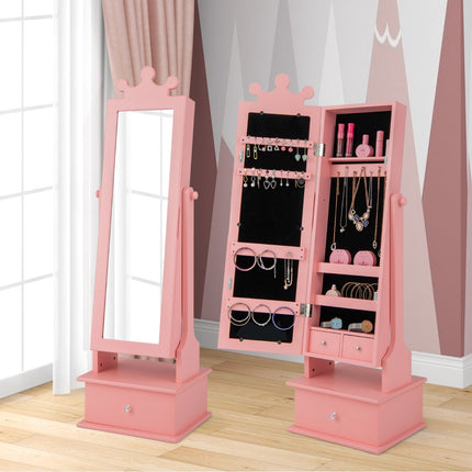 Kids Jewelry Armoire With Full-Length Mirror, Drawers, Pink