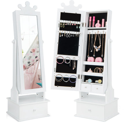 Kinderschmuckschrank mit Ganzkörperspiegel, Schubladen, Rosa/Weiß
