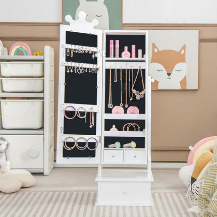 Kinderschmuckschrank mit Ganzkörperspiegel, Schubladen, Rosa/Weiß
