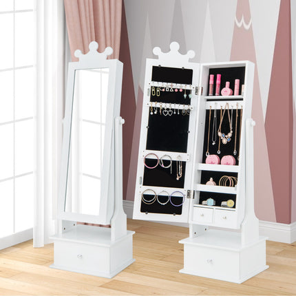 Kinderschmuckschrank mit Ganzkörperspiegel, Schubladen, Rosa/Weiß