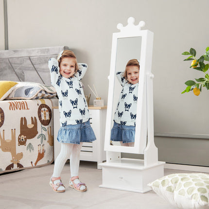 Kinderschmuckschrank mit Ganzkörperspiegel, Schubladen, Rosa/Weiß