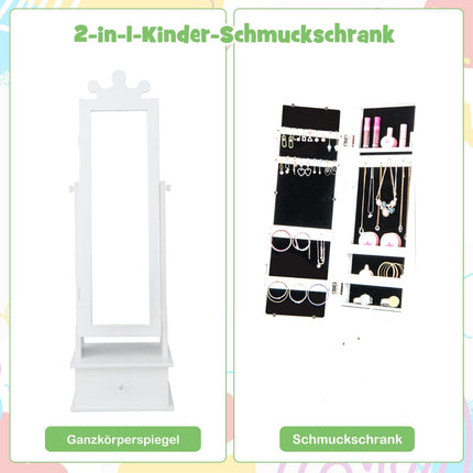 Kinderschmuckschrank mit Ganzkörperspiegel, Schubladen, Rosa/Weiß