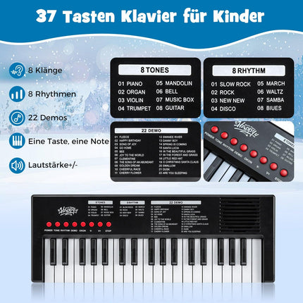 Kids Keyboard Piano, 37 Keys, 8 Rhythms & Sounds, Black