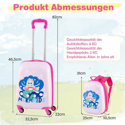 Kids Luggage Set – 12"" & 16"" Hard Shell Suitcase + Backpack