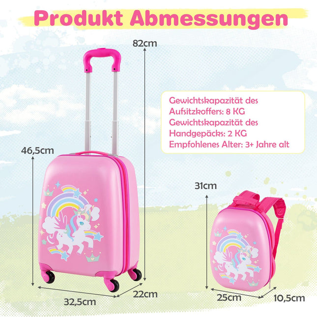 Kinder-Kofferset mit Spinner-Rädern, rosa Einhorn
