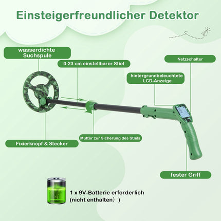 Kinder Metalldetektor, verstellbar 62–85 cm, LCD-Display