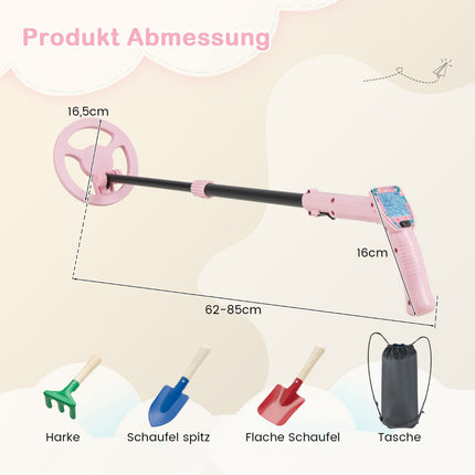 Kinder-Metalldetektor, verstellbar 62–85 cm, LCD, Pink
