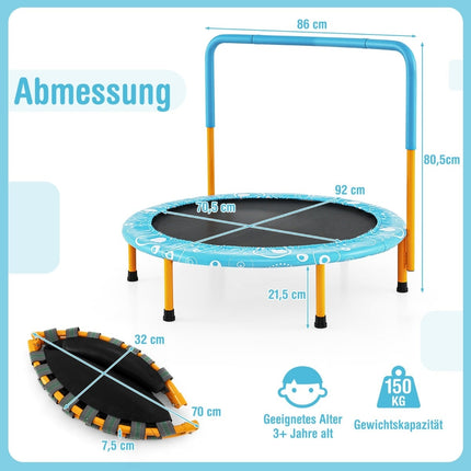 Dětská mini trampolína s madlem, skládací, 92 cm, nosnost 150 kg