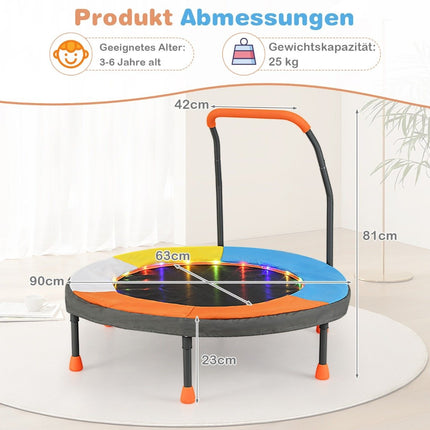 Kids Mini Trampoline with LED Lights, Ø90 cm, Foldable