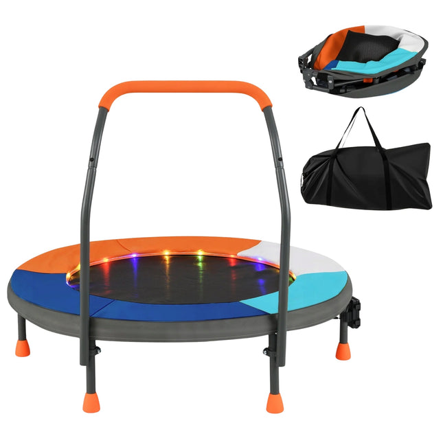 Kinder Mini-Trampolin mit LED-Lichtern, faltbar, 90 cm