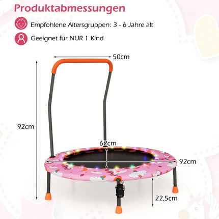 Kinder-Minitrampolin mit LED-Lichtern, abnehmbarer Griff