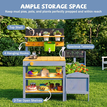 Kids Mud Kitchen Set with Water Reservoir and Chalkboard