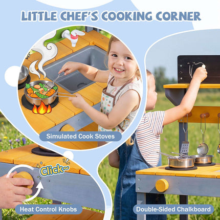 Kids Mud Kitchen Set with Water Reservoir and Chalkboard