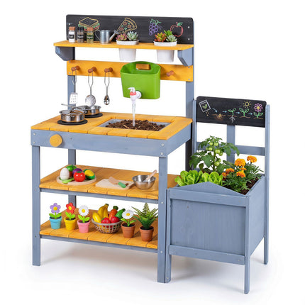 Kids Mud Kitchen Set with Water Reservoir and Chalkboard