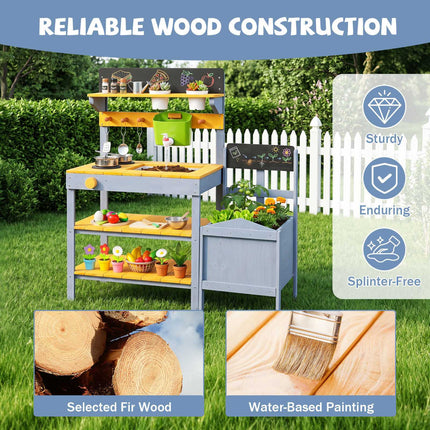 Kids Mud Kitchen Set with Water Reservoir and Chalkboard
