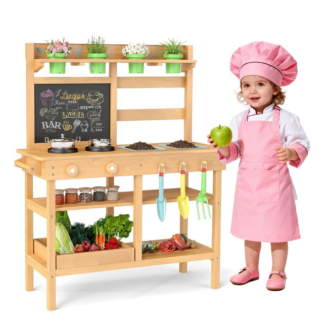 Matschnische für Kinder mit Kreidetafel, Wasserhahn und Pflanzgefäßen