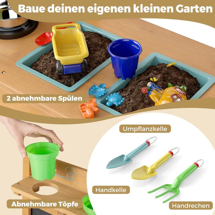 Matschnische für Kinder mit Kreidetafel, Wasserhahn und Pflanzgefäßen