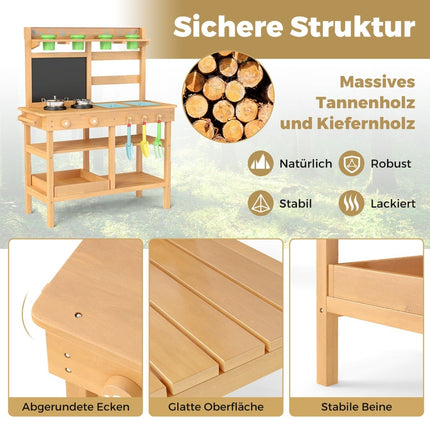 Matschnische für Kinder mit Kreidetafel, Wasserhahn und Pflanzgefäßen