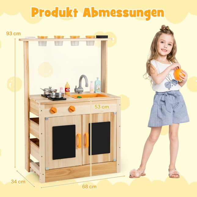 Kinder-Schlammküche mit Blumentöpfen, Kochgeschirr und Herden, Spielküchen-Spielset aus Holz