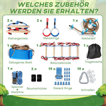 Ninja Slackline-Set für Kinder mit Kletterseil und Ringen