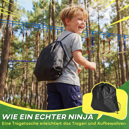 Ninja Slackline-Set für Kinder mit Kletterseil und Ringen