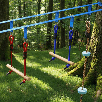 Ninja Slackline-Set für Kinder mit Kletterseil und Ringen