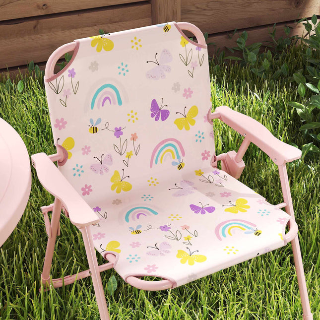 Kinder-Gartenmöbel-Set mit Sonnenschirm – Rosa, klappbar