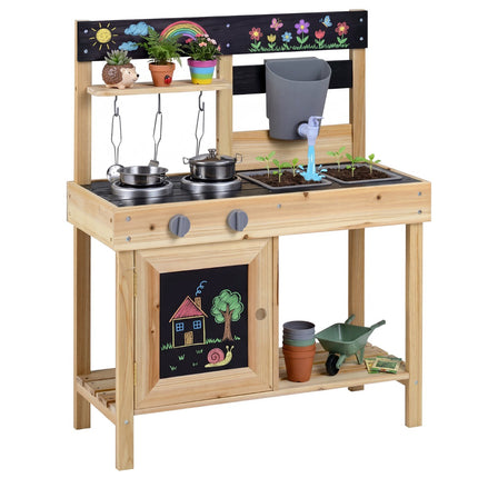 Kinder Matschküche für Draußen, Wassertank, 2 Spülbecken, Tafeln