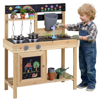 Kinder Matschküche für Draußen, Wassertank, 2 Spülbecken, Tafeln