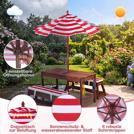 Kids Outdoor Wooden Picnic Table Set with Umbrella