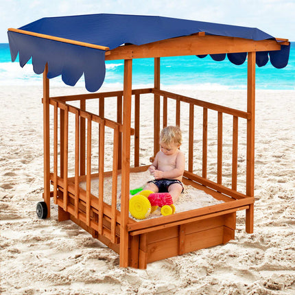 Kids Outdoor Wooden Sandbox with Cover and Wheels