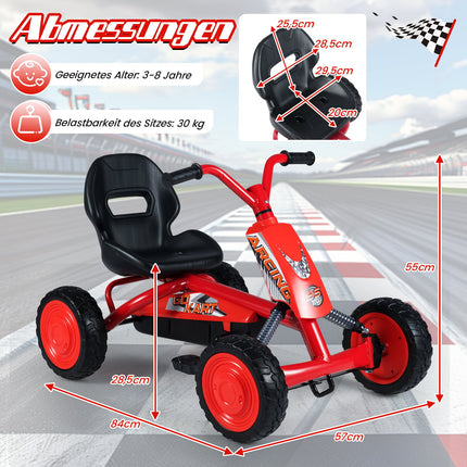 Kids Pedal Go-Kart with Adjustable Seat, Red, Ages 3-8