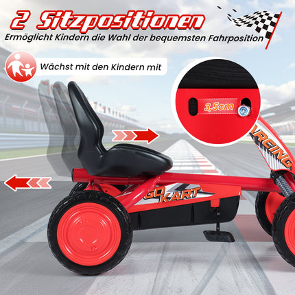 Kids Pedal Go-Kart with Adjustable Seat, Red, Ages 3-8