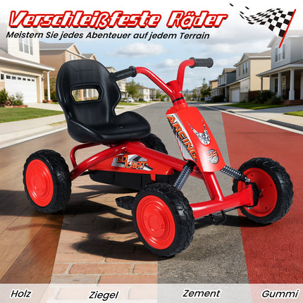 Kids Pedal Go-Kart with Adjustable Seat, Red, Ages 3-8