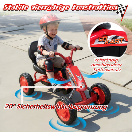 Kids Pedal Go-Kart with Adjustable Seat, Red, Ages 3-8