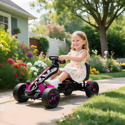 Kids Pedal Go-Kart with Brake, Non-Slip Wheels, Pink