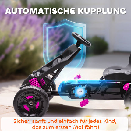 Kids Pedal Go-Kart with Brake, Non-Slip Wheels, Pink