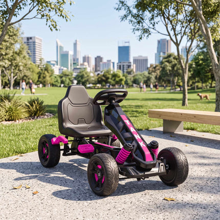 Kids Pedal Go-Kart with Brake, Non-Slip Wheels, Pink