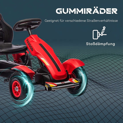 Kids Pedal Go-Kart with Handbrake, Adjustable Seat, Red