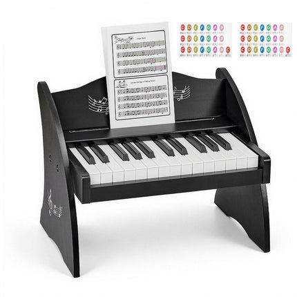 Kids Piano Keyboard, 25-Key Wooden, USB-C Dual Power, Black