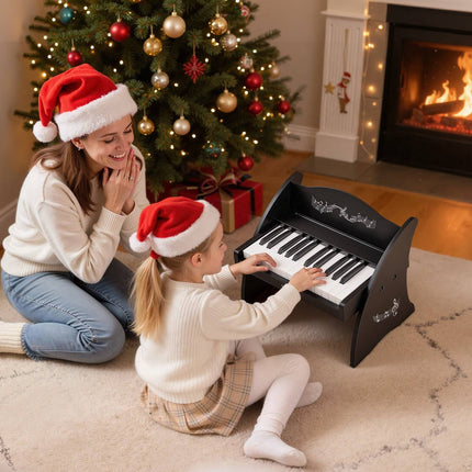 Kids Piano Keyboard, 25-Key Wooden, USB-C Dual Power, Black