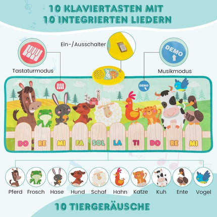 Kinder-Klaviermatte mit 10 Tiergeräuschen und 10 Liedern